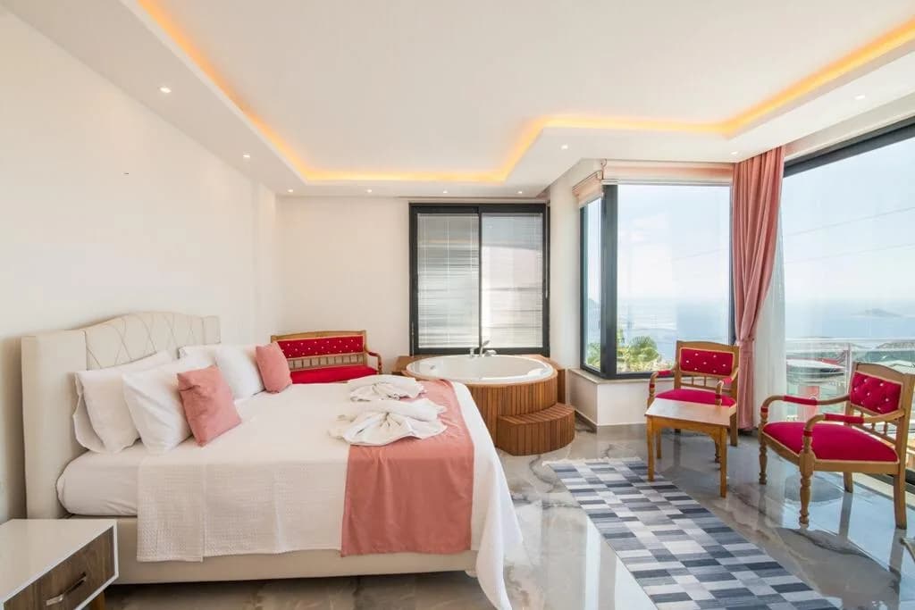 Kalkan Akbel'de deniz manzaralı, jakuzili ve korunaklı havuzlu Villa Twins 1 galeri gorseli 4